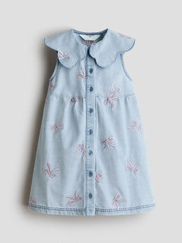 H&M - Girls Blue Embroidered Denim Shirt Dress
