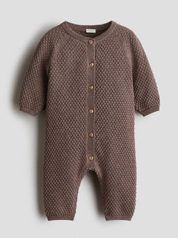 H&M - Unisex Brown Bubble-Knit Cotton Romper Suit