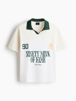 H&M - Men White Relaxed Fit Printed Cotton Polo T-Shirt