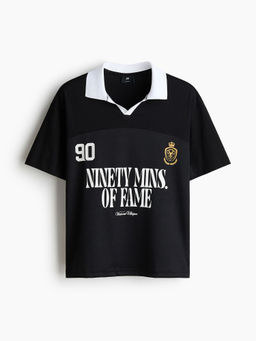 H&M - Men Black Relaxed Fit Printed Cotton Polo T-Shirt