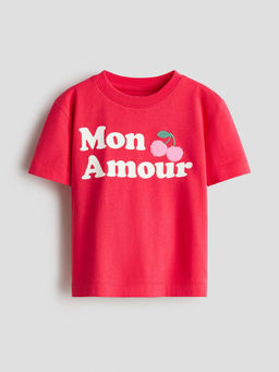 H&M - Girls Red Appliqud Cotton T-Shirt
