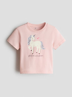 H&M - Girls Pink Print-Motif Cotton T-Shirt