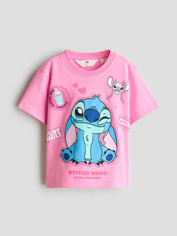 H&M - Girls Pink Printed Cotton T-Shirt