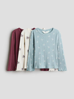 H&M - Girls Multi-Color 3-Pack Ribbed Overlocked Tops