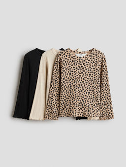 H&M - Girls Multi-Color 3-Pack Ribbed Overlocked Tops