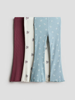 H&M - Girls Multi-Color 3-Pack Flared Overlocked Leggings