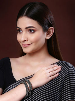 PANASH - Set Of 2 Oxidized Silver-Toned Textured Bangles