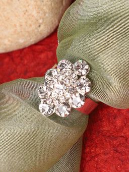 Anika's Creations - Anika's Creation Stone Studded Silver Plated Designer Ring