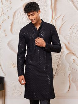 Vastramay - Mens Black Rayon Cotton Kurta