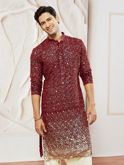 Vastramay - Mens Maroon Georgette Kurta