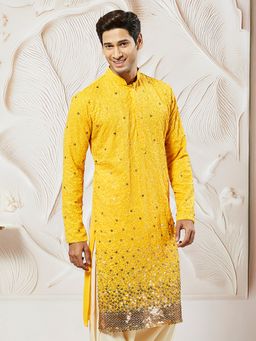 Vastramay - Mens Yellow Georgette Kurta