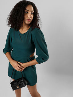 PINACOLADA - Womens Solid Emerald Green Regular Fit Dress