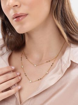 Carlton London - 18Kt Gold Plated Cz Multiple Heart Double Chain Mangalsutra - White