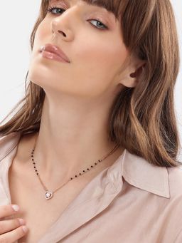 Carlton London - 18Kt Rose Gold Plated Cz Heart Pendant Double Chain Mangalsutra - White