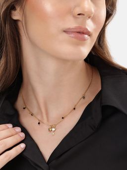 Carlton London - 18Kt Gold Plated Cz Dangling Heart And Key Pendant Mangalsutra - White