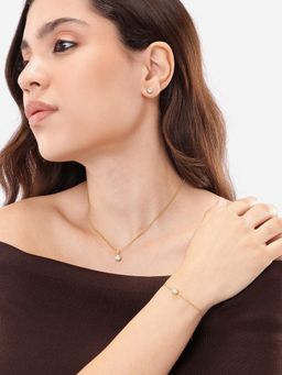 Carlton London - 18Kt Gold Plated Cz Dangling Solitaire Bracelet with Earring & Necklace- White