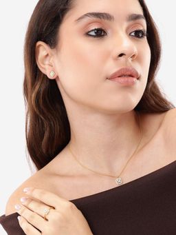 Carlton London - 18Kt Gold Plated Cz Square Earring With Ring And Necklace Jewellery Set - White