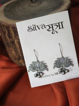 Spring Soul - Silva Sutra Lotus Drop Earrings - Silver