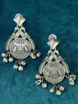 Spring Soul - Silva Sutra Vintage Coin Drop Earrings - Silver