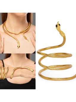 MAASHA - 2-In-1 Snake Wrap Statement Gold Coil Bracelet For Women