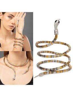 MAASHA - Striped Snake Coil Bracelet For Women, Dual-Tone Flexible Serpent Choker And Arm Cuff