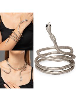 MAASHA - Silver Snake Coil Bracelet For Women, Bold Flexible Serpent Choker And Arm Cuff
