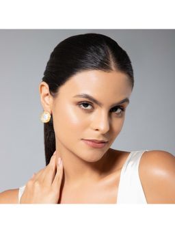 MAASHA - Textured Dual-Tone Stud Earrings For Women - White