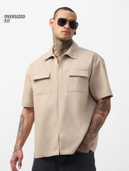 The Souled Store - Zipper Shirt: Dune Men Oversized Shirt