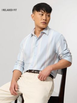 The Souled Store - Oxford Stripes : Sky Blue Men Relaxed Shirts