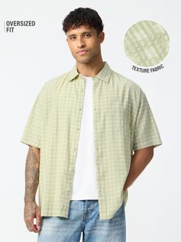 The Souled Store - Oversized Shirt: Soft Thyme Men Textured Shirts
