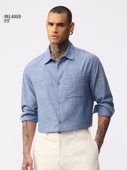 The Souled Store - Striped Shirt: Cornflower Men Textured Shirts