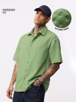 The Souled Store - Textured Shirt: Matcha Men Oversized Shirts