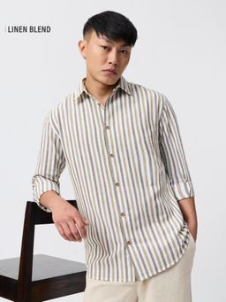 The Souled Store - Cotton Linen Stripes: Spruce Men Cotton Linen Shirts