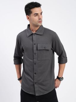 SHOWOFFFF - Men's Solid Grey Slim Fit Shirt