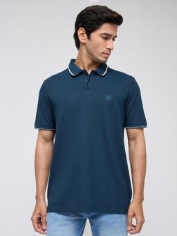 Spykar - Men Blue Solid Regular Fit Polo T-Shirt