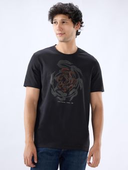Spykar - Men Black Graphic Regular Fit T-Shirt