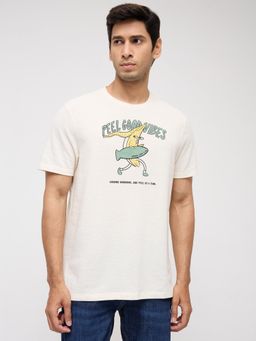 Spykar - Men White Graphic Regular Fit T-Shirt