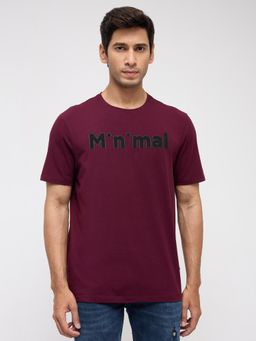 Spykar - Men Wine Graphic Regular Fit T-Shirt