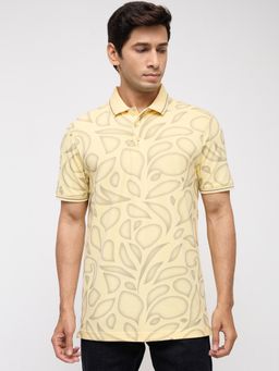 Spykar - Men Yellow Printed Regular Fit Polo T-Shirt