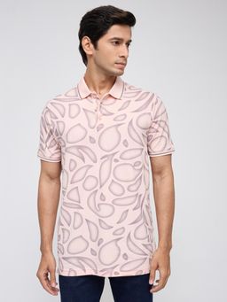 Spykar - Men Pink Printed Regular Fit Polo T-Shirt