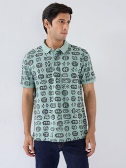 Spykar - Men Green Printed Regular Fit Polo T-Shirt
