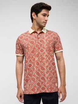Spykar - Men Red Printed Regular Fit Polo T-Shirt