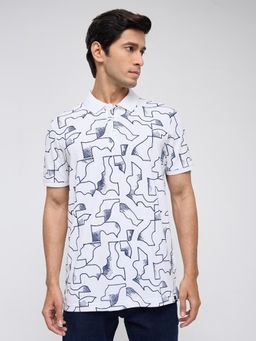 Spykar - Men White Printed Regular Fit Polo T-Shirt