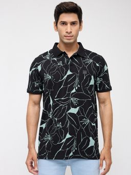 Spykar - Men Black Printed Regular Fit Polo T-Shirt