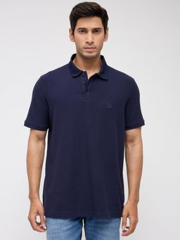 Spykar - Men Navy Blue Solid Regular Fit Polo T-Shirt