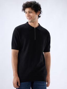Spykar - Men Black Solid Regular Fit Polo T-Shirt