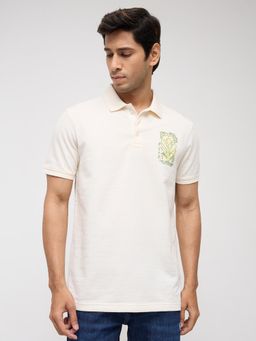 Spykar - Men Off White Textured Regular Fit Polo T-Shirt