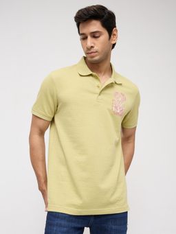 Spykar - Men Green Textured Regular Fit Polo T-Shirt
