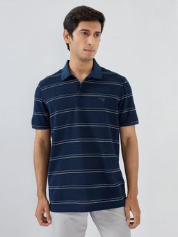 Spykar - Men Navy Blue Stripe Regular Fit Polo T-Shirt