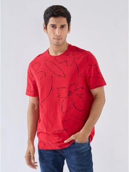 Spykar - Men Red Printed Regular Fit T-Shirt